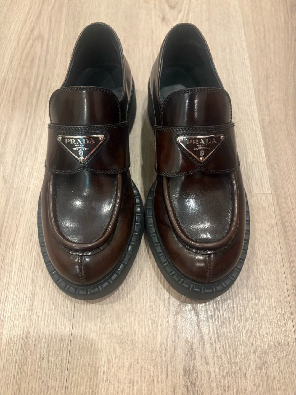 Prada Chocolate Brushed Leather Loafers